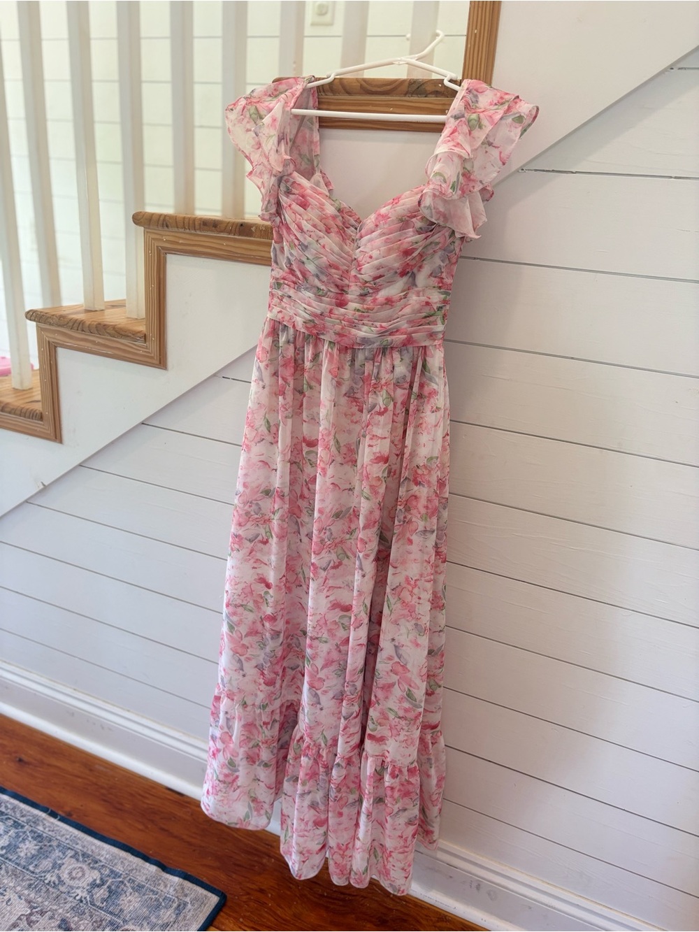 Azazie Pink Floral Ruffle-Strap Maxi Dress (only worn once for a wedding)